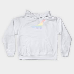 Rainbow Pastel Gradient Dinosaur (White Background) Kids Hoodie